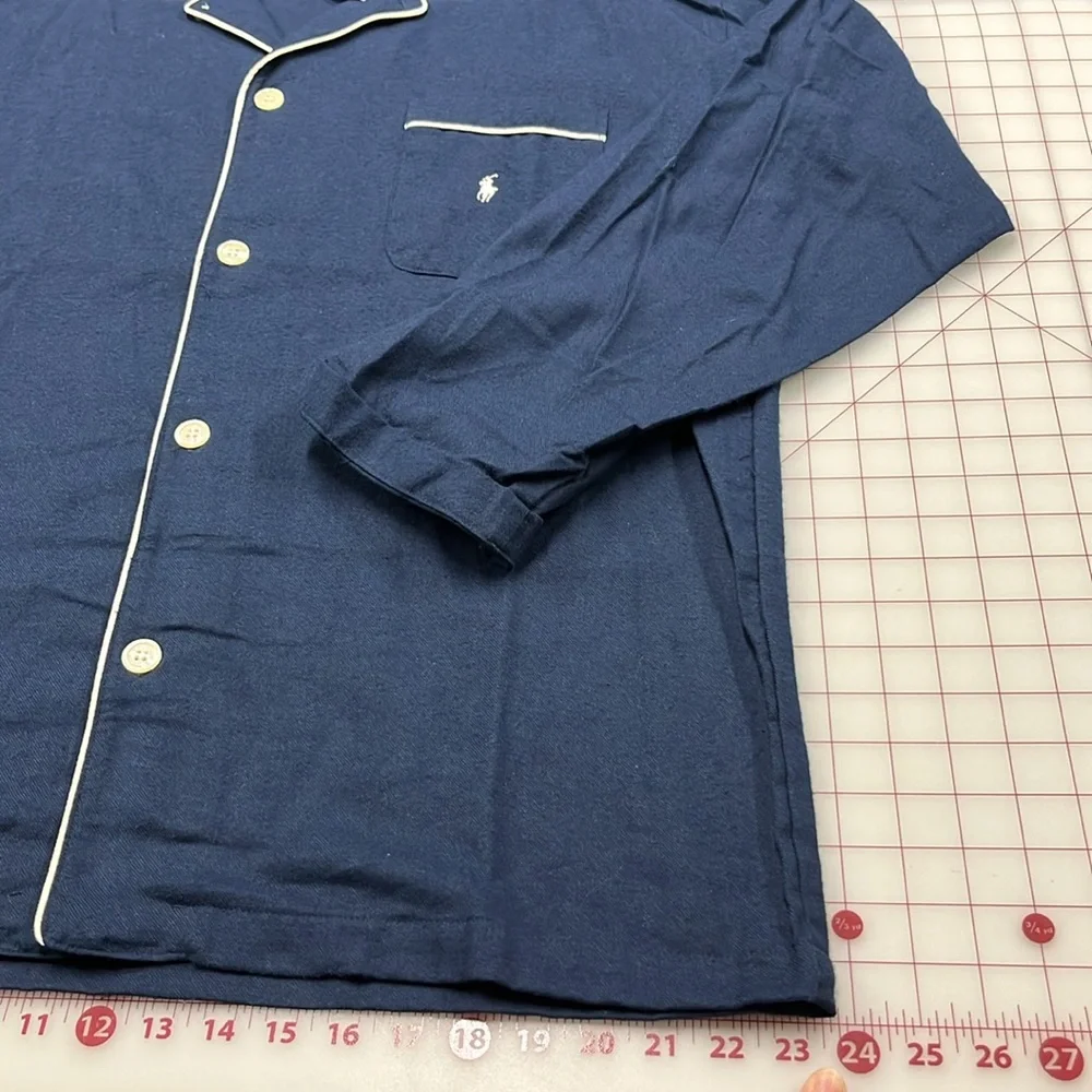 RALPH LAUREN NWT Men's Long SLV 1 Pocket Navy/White Trim Cotton Pajama Top SZ L - Picture 4 of 16